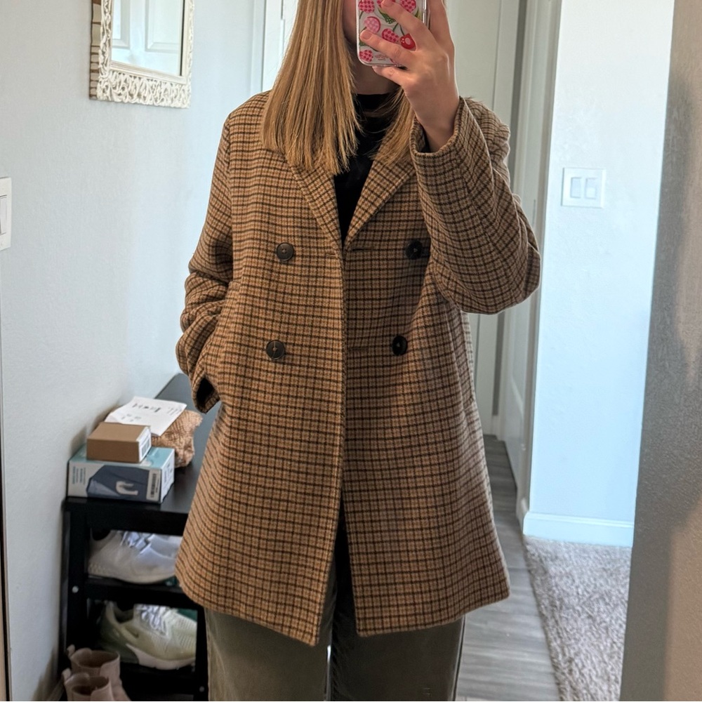 Zara Double-Breasted Plaid Coat
